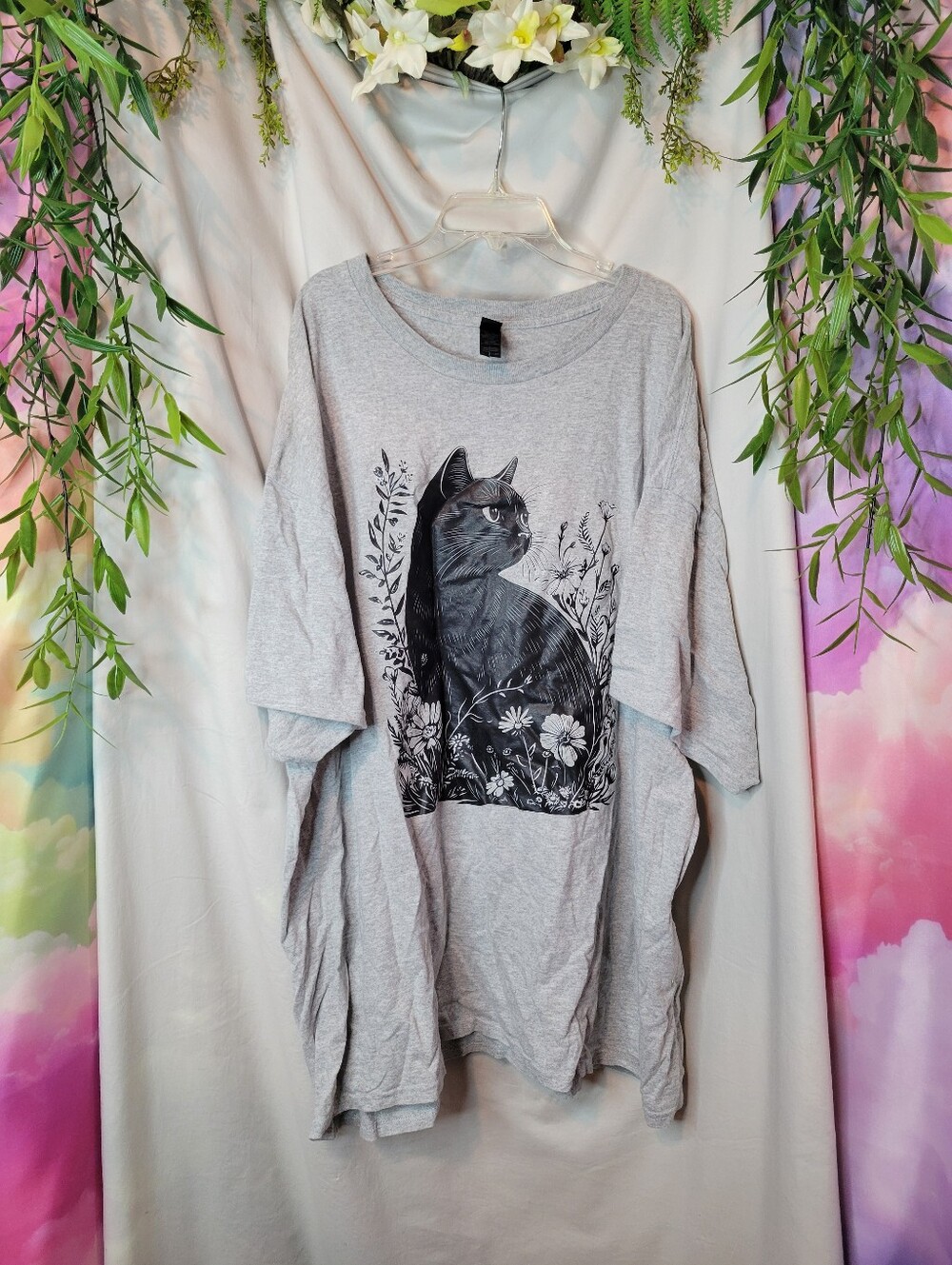 Black Cat & Wildflower Graphic T-shirt
